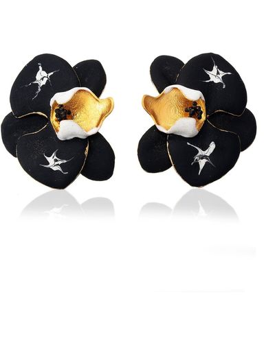Milou Jewelry & White Orchid Flower Earrings - Black