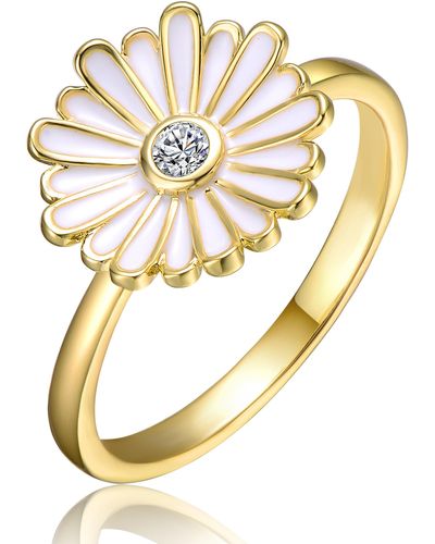 Genevive Jewelry Rachel Glauber Young Adults-teens Yellow Gold Plated With Cubic Zirconia White Enamel Daisy Flower Ring - Metallic