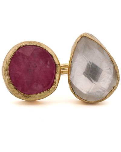 Ebru Jewelry Double Gemstone Ruby & Quartz Ring - Pink