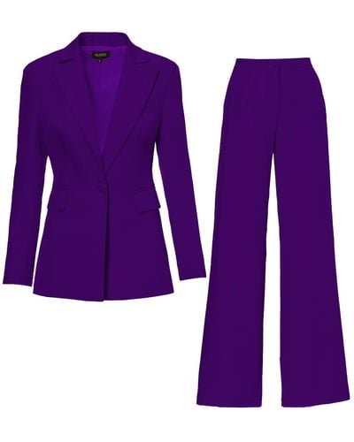 BLUZAT Deep Purple Suit With Slim Fit Blazer And Flared Pants