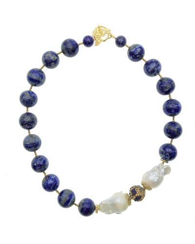 Farra Gorgeous Natural Lapis With Baroque Pearls Necklace - Blue