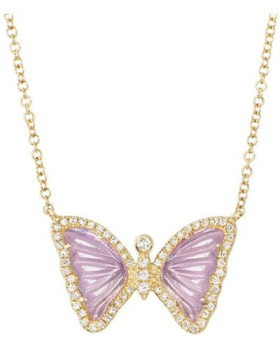 KAMARIA Mini Purple Amethyst Butterfly Necklace With Diamonds - Pink
