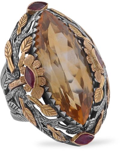 Emma Chapman Jewels Citrine Ruby Bollywood Cocktail Ring - Multicolor