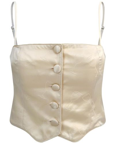 NOT JUST PAJAMA Silk Bustier Camisole With Vest Design - Natural