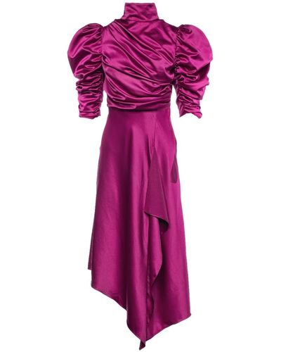 Vasiliki Atelier Flavia Satin Draped Midi Dress Love Potion - Purple