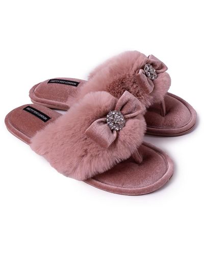 Pretty You London Amelie Toe Post Slipper With Diamante In Pink
