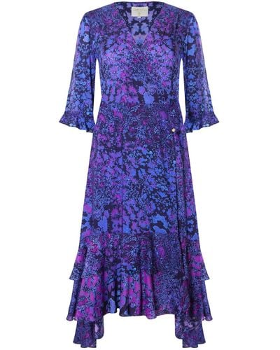 Sophia Alexia Indigo Leopard Midi Wrap Dress - Purple