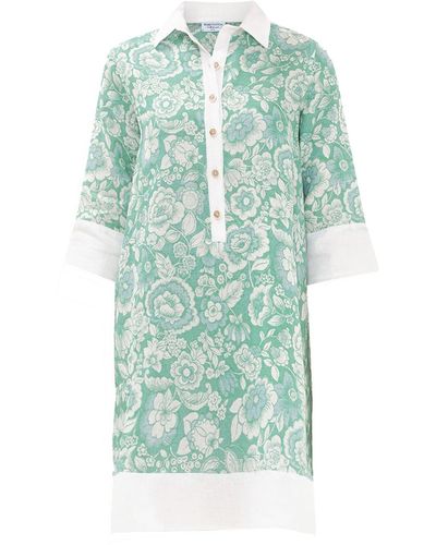 Haris Cotton Printed Button Front Linen Tunic - Green