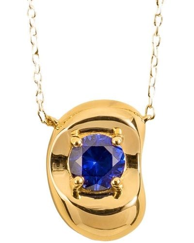 Juvetti Fava Gold Necklace Set With Blue Sapphire - Multicolor