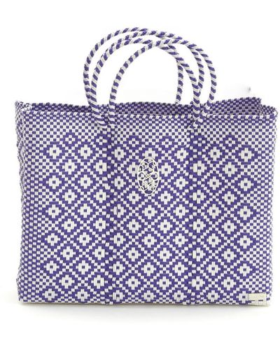 Lolas Bag Purple Azteca Book Tote With Clutch - White