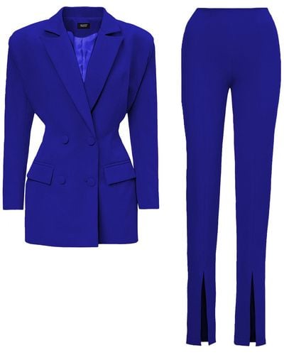 BLUZAT Electric Suit With Tailored Hourglass Blazer And Slim Fit Pants - Blue