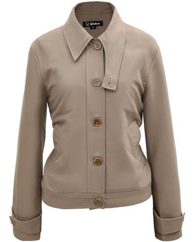 Smart and Joy Buttoned Collar Short Jacket - Grey