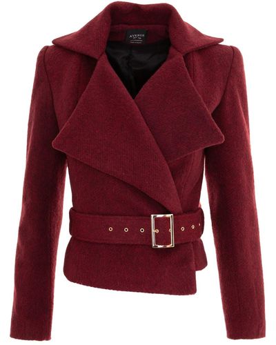 AVENUE No.29 Wool Double Breasted Wide Lapel Jacket With Belt - Red