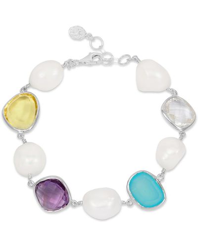 Dower & Hall Candy Gemstone & Pearl Pebble Bracelet In - Blue