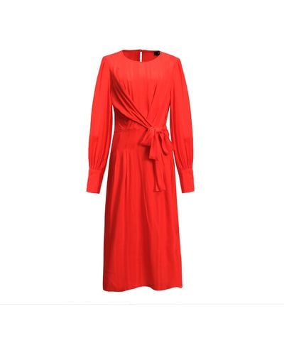 Smart and Joy Draped Blouse Dress With Side Bow - Red