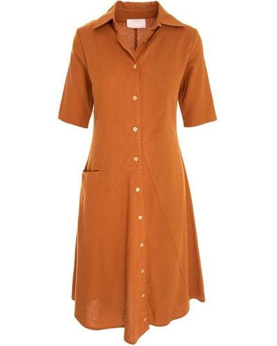 ROSERRY Linen Shirt Dress In Mustard - Brown