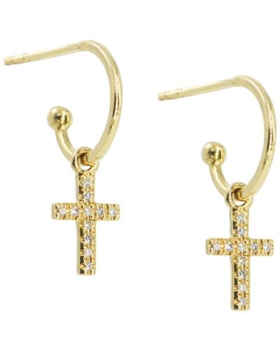 KAMARIA Diamond Cross huggie Earrings In 14k - Metallic