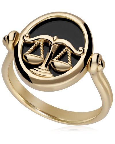 Gemondo Zodiac Libra Flip Ring In Gold Plated Silver - Black