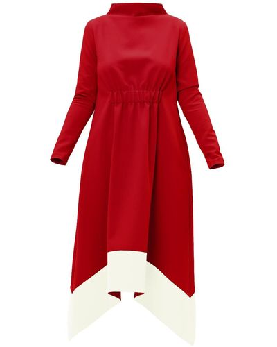 Julia Allert Red Midi Dress Long Sleeves