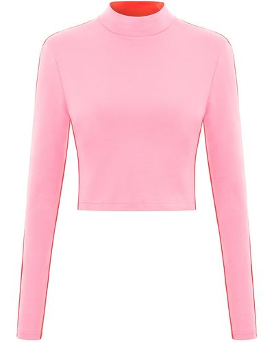 blonde gone rogue Crop Turtleneck Top In Pink And Red