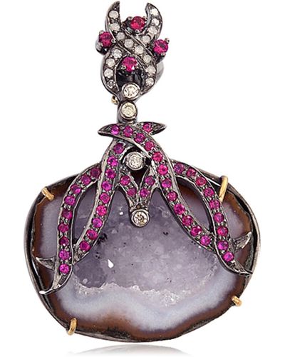 Artisan Ruby Gemstone Pendant Diamond 18k Gold Sterling Silver Designer Jewelry - Purple