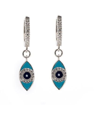 Ebru Jewelry Turquoise Sparkly Sterling Silver Evil Eye Earrings - Blue