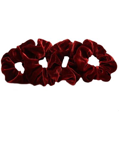 Soft Strokes Silk Silk Velvet Handmade French Scrunchie Set Of Four - Red