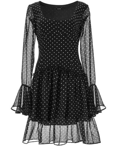 Lita Couture Mini Polka Dress With Ruffles - Black