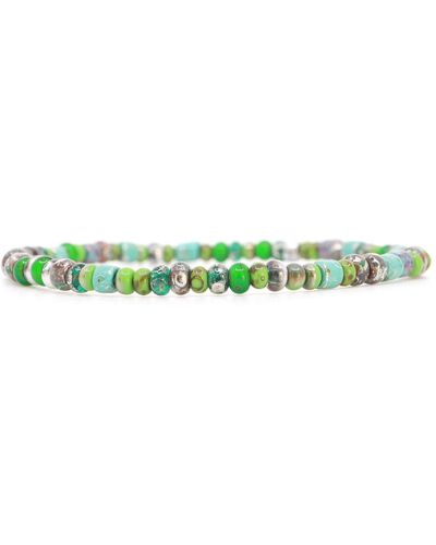 Shar Oke Silver, Green & Turquoise Czech Picasso Beaded Bracelet
