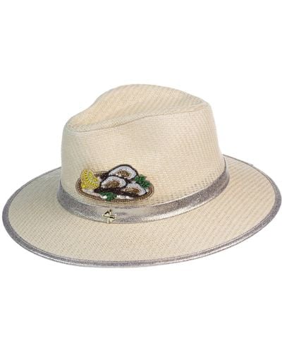 Laines London Straw Woven Hat Embellished With A Handmade Oyster Brooch - Natural