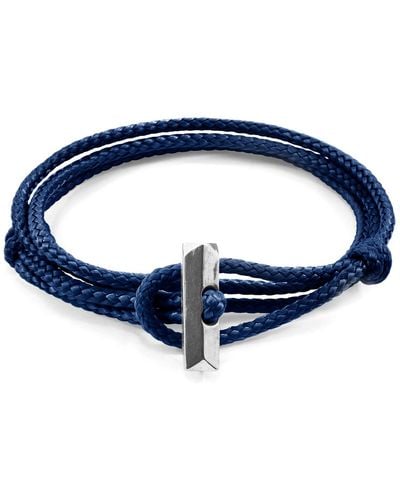 Anchor and Crew Navy Oxford Silver & Rope Bracelet - Blue