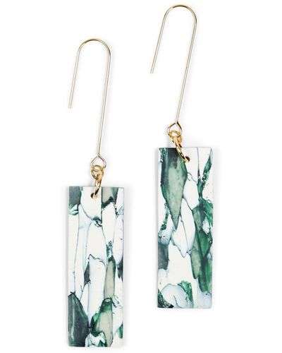 By Chavelli Giulia Dangly Earrings In Forest Green Marble - White