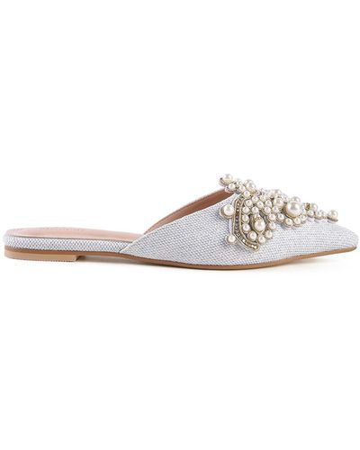 Rag & Co Astre Pearl Embellished Shimmer Mules In - White