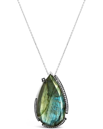 SALLY SKOUFIS Surrender Necklace With Natural Black Diamond & Labradorite In Platinum - Blue