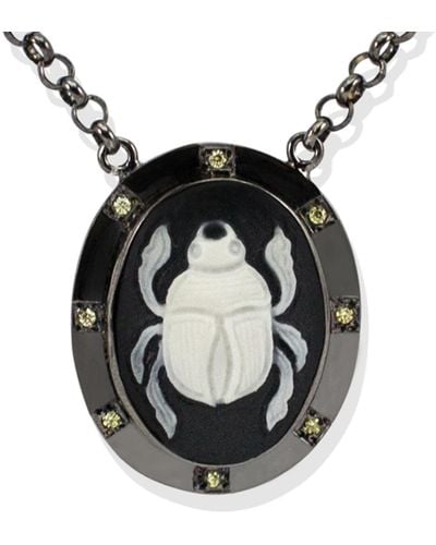 Vintouch Italy Scarab Cameo Necklace - Black