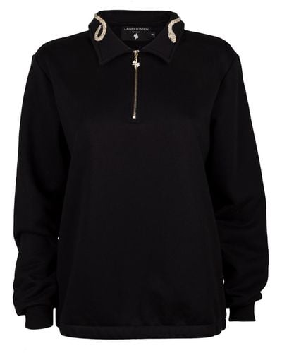 Laines London Laines Couture Quarter Zip Sweatshirt Embellished With Crystal & Pearl Snake - Black