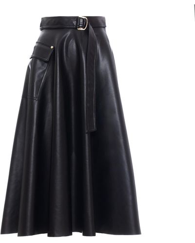 Nissa Faux Leather Midi Skirt - Black