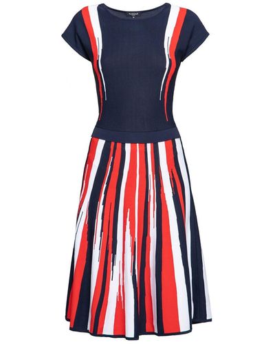 Rumour London Iris Striped Knitted Fit And Flare Dress In Navy And Red