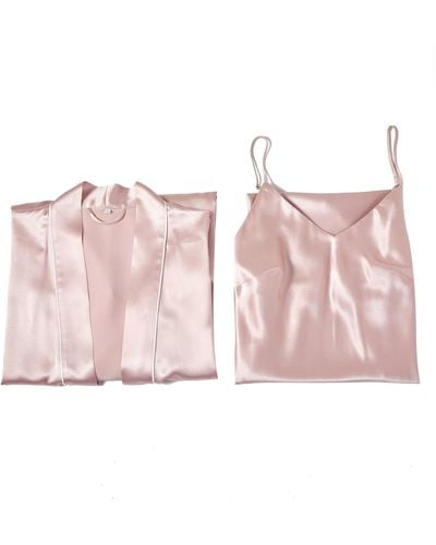 Soft Strokes Silk Pure Silk Baby Pink Kimono Robe And Slip Dress Gift Set
