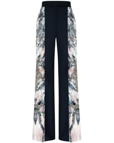 CASSANDRA HONE Black Crepe Trouser With Silk Printed Sides - Blue
