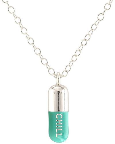 Kris Nations Chill Pill Enamel Necklace Sterling Silver & Turquoise Enamel - Metallic