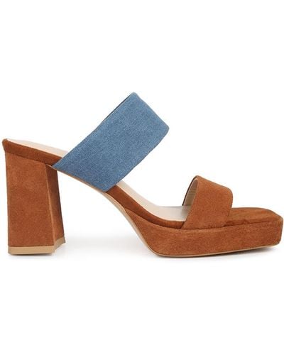Rag & Co Eddlia Slip On Platform Sandals In Tan - Blue