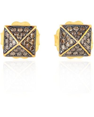 Artisan Colored Diamond Micro Pave In 18k Yellow Gold Pyramid Shape Stud Earrings - Metallic
