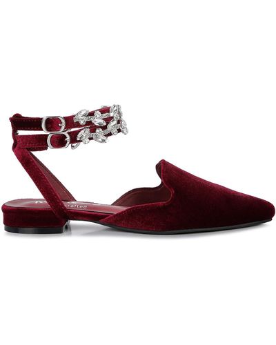 Rag & Co Salome Burgundy Velvet Luxe Jeweled Flat Mules - Red