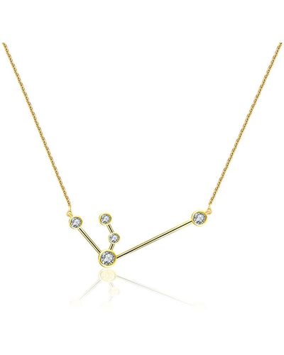 Genevieve Collection Aquarius Zodiac Constellation Necklace 18k Yellow & Diamond - Metallic