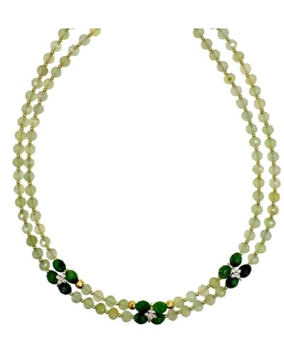 Farra Prehnite With Zircon Stones Double Layers Collar Necklace - Metallic