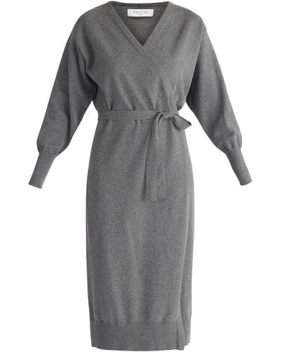 Paisie Knitted Wrap Dress In Dark - Gray