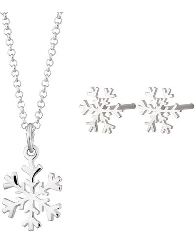 Lily Charmed Sterling Snowflake Jewellery Set With Stud Earrings - White