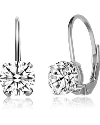 Genevive Jewelry Cz Sterling Silver Cubic Zirconia Classic Leverback Earrings - White