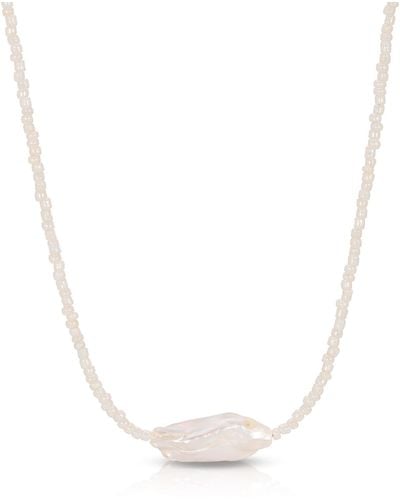 Essentials Coloured Baroque Pearl Necklace - White